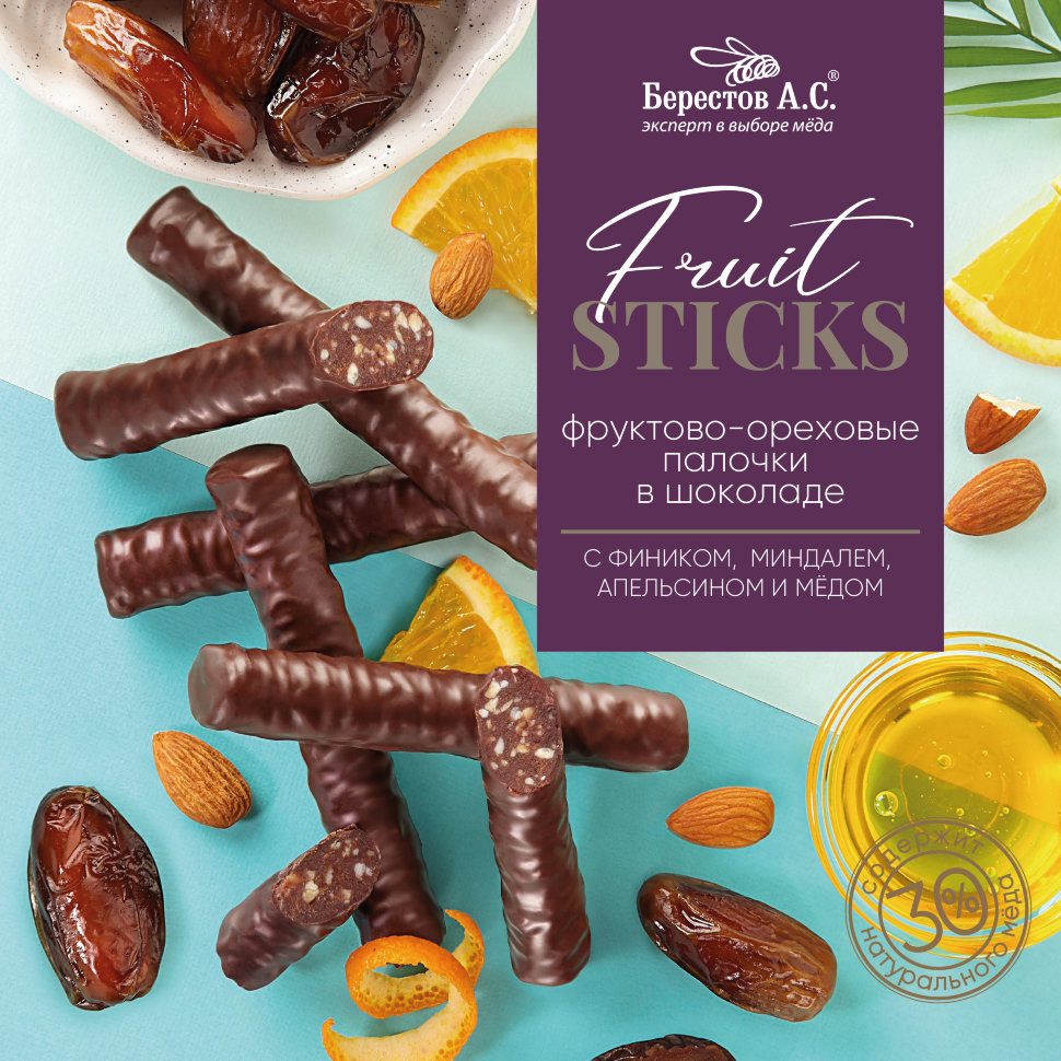  Берестов Fruit Stiсks с фиником, миндалём, апельсином и мёдом, 175г   в Феодосии