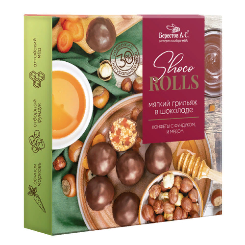  Берестов Shoco Rolls конфеты с фундуком, цукатами моркови  и медом 135г  в Феодосии