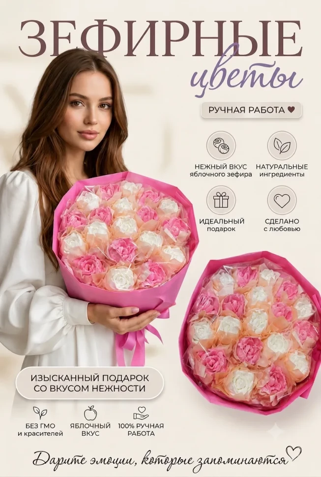  Букет Зефирный Размер XL бело-розовый,350г в Феодосии